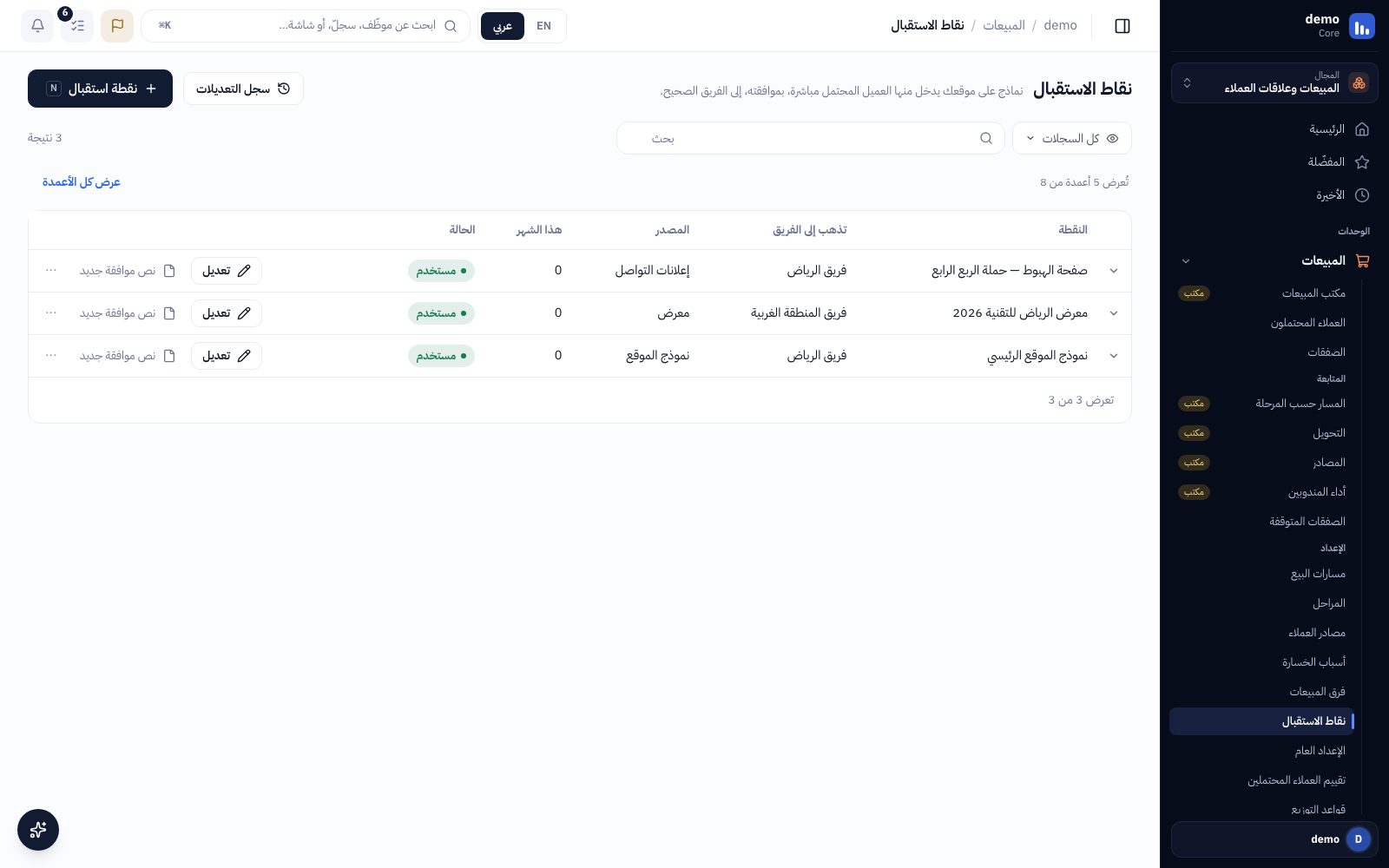 نقاط الاستقبال